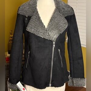 Boho Black Faux Suede Bomber Jacket NWT